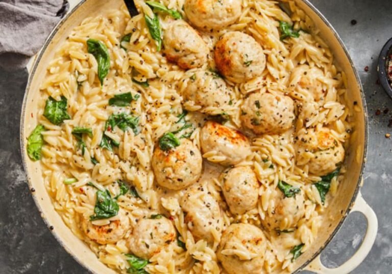 Chicken Meatballs With Creamy Parmesan Orzo
